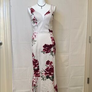 Crystal Doll White and Red Floral Maxi Dress